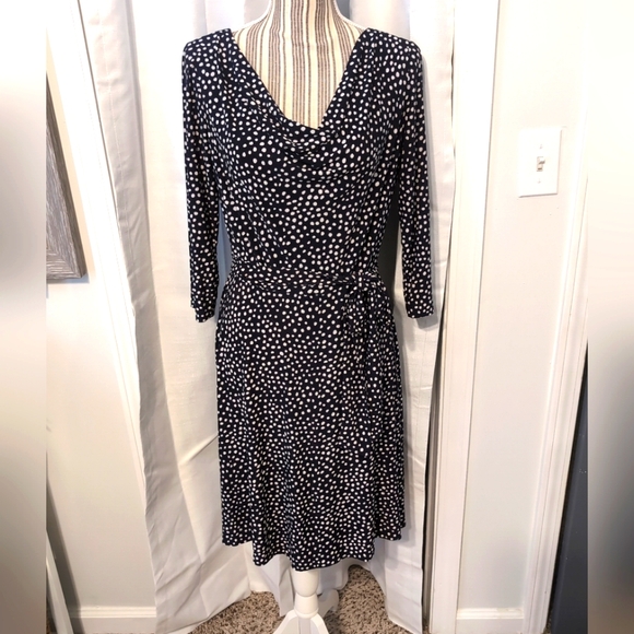 Tahari Balck & White‎ Polka Dot Black Dress Tie Waist    Size 8 - Picture 1 of 8
